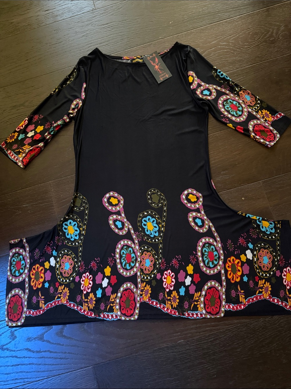 Reborn Black Dress with Multicolor Floral Border